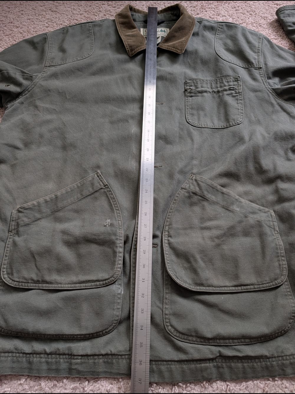 L.L. Bean Mens Olive Green Cotton Lined Button Down Original Field Coat Size XXL - Picture 12 of 14